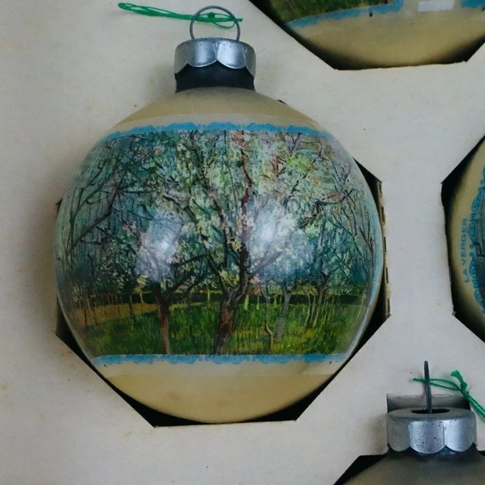 VTG Rare HTF Holly 4 Vincent Van Gogh La Verger Christmas Glass Ornaments USA